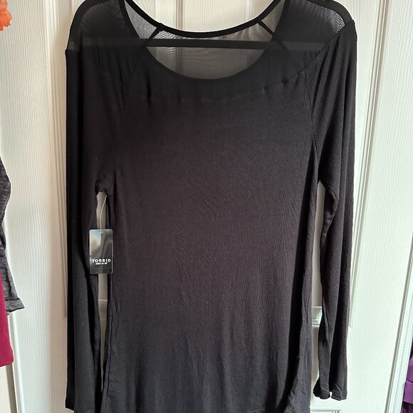 Torrid Women's 1X Super Soft Knits Black Mesh Inset Off Shoulder Long Sleeve Top - Picture 7 of 7